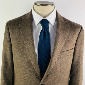 Hart Schaffner Marx Mens 40R 2-Button Brown Herringbone Sport Coat Made in USA
